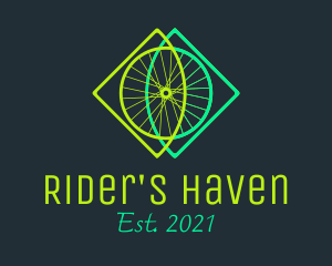 Biker - Neon Bicycle Wheel logo design