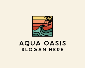 Pool - Summer Sunset Surf Wave logo design