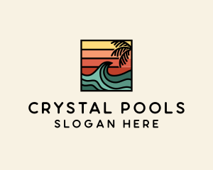 Pool - Summer Sunset Surf Wave logo design