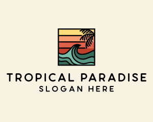 Hawaii - Summer Sunset Surf Wave logo design