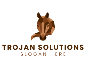 Trojan - Geometric Horse Sculpture logo design