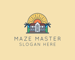 Sun Palm Tree Mansion logo design