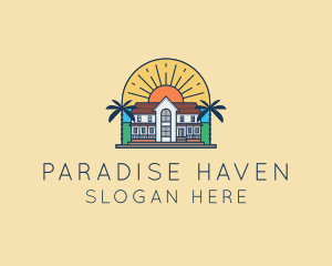 Sun Palm Tree Mansion logo design