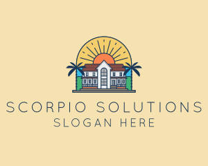 Sun Palm Tree Mansion logo design