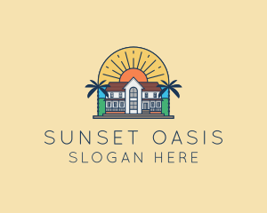 Sun Palm Tree Mansion logo design