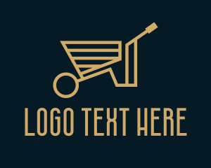 Line Art - Gold Wheelbarrow Cart logo design