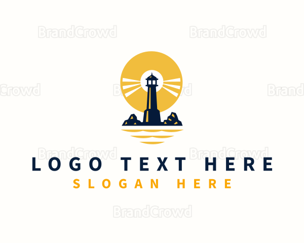 Sunset Lighthouse Sea Logo