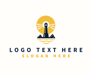 Lighthouse - Sunset Lighthouse Sea logo design