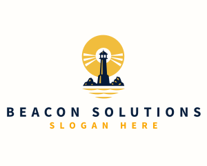 Beacon - Sunset Lighthouse Sea logo design