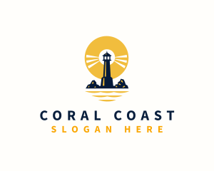 Sunset Lighthouse Sea logo design