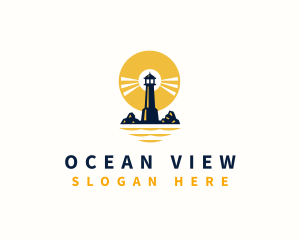 Sunset Lighthouse Sea logo design