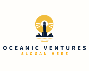 Sunset Lighthouse Sea logo design