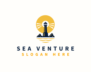 Sunset Lighthouse Sea logo design