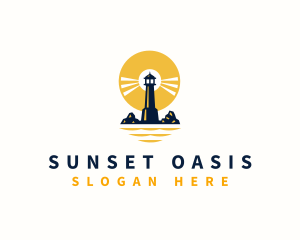 Sunset Lighthouse Sea logo design