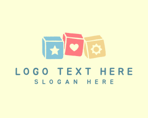 Playroom - Colorful Toy Building Blocks logo design