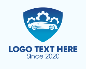 Sports Car - Blue Car Insurance Shield logo design