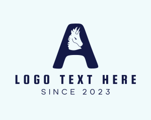 Horse - Blue Unicorn Letter A logo design