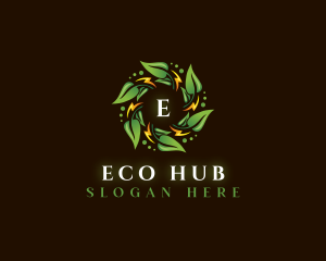 Eco Leaf Lightning logo design