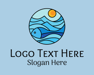 Marine Biology - Sun Ocean Fish logo design