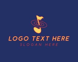 Music Shop - Musical Note Orbit logo design