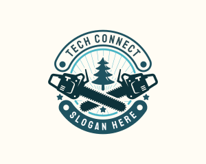 Woodcutting - Tree Logging Chainsaw logo design