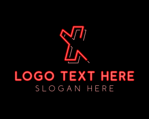 Video Game - Neon Retro Gaming Letter X logo design
