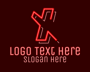Tetris - Neon Retro Gaming Letter X logo design