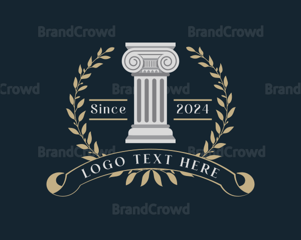 Greek Pillar Column Wreath Logo