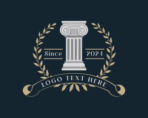 Greek Pillar Column Wreath Logo