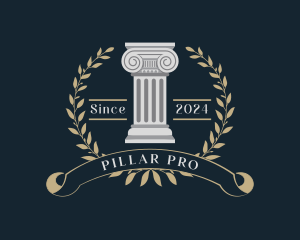 Greek Pillar Column Wreath logo design