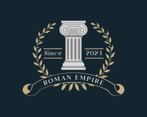 Roman - Greek Pillar Column Wreath logo design