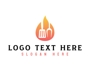 Fork - Barbecue Grill Flame logo design