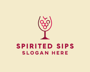 Alcohol - Grape Wine Glass logo design