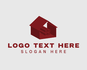 Residence - Red 3D House logo design