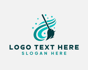 Sanitation - Housekeeping Janitorial Broom Cleaner logo design