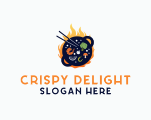 Fried - Flame Cooking Wok logo design