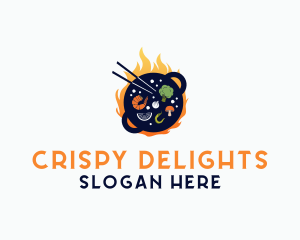 Fried - Flame Cooking Wok logo design