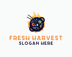 Vegetables - Flame Cooking Wok logo design