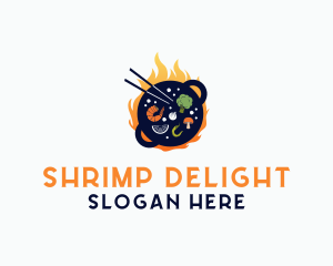 Shrimp - Flame Cooking Wok logo design