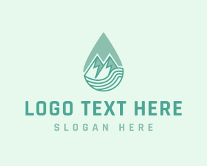 Fluid - Mountain Water Droplet logo design