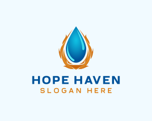 H2o - Flame Water Droplet logo design