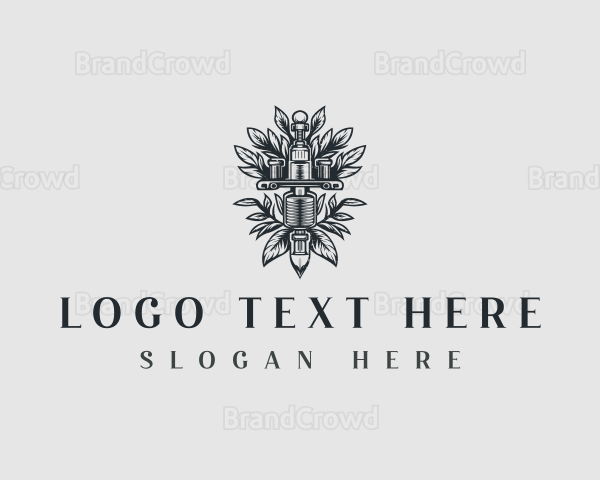 Floral Tattoo Machine Logo