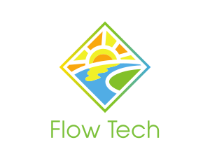 Flow - Sunny River Landscape logo design