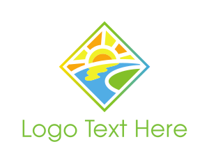 Flow - Sunny River Landscape logo design