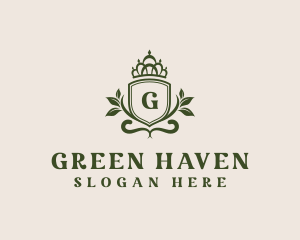 Foliage Shield Crown logo design