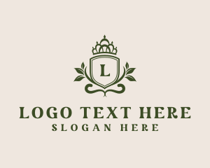 Emblem - Foliage Shield Crown logo design