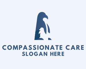 Caring - Penguin Mother Baby logo design
