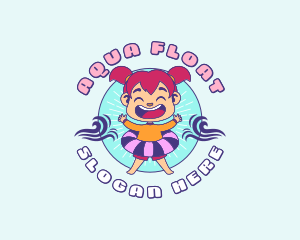 Girl Swimming Floating Ring logo design