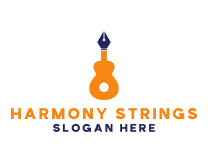 Strings - Musician Guitar Pen logo design