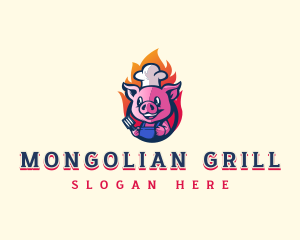 Pig Grill Flames logo design